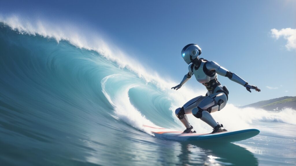 Robot surfing a wave